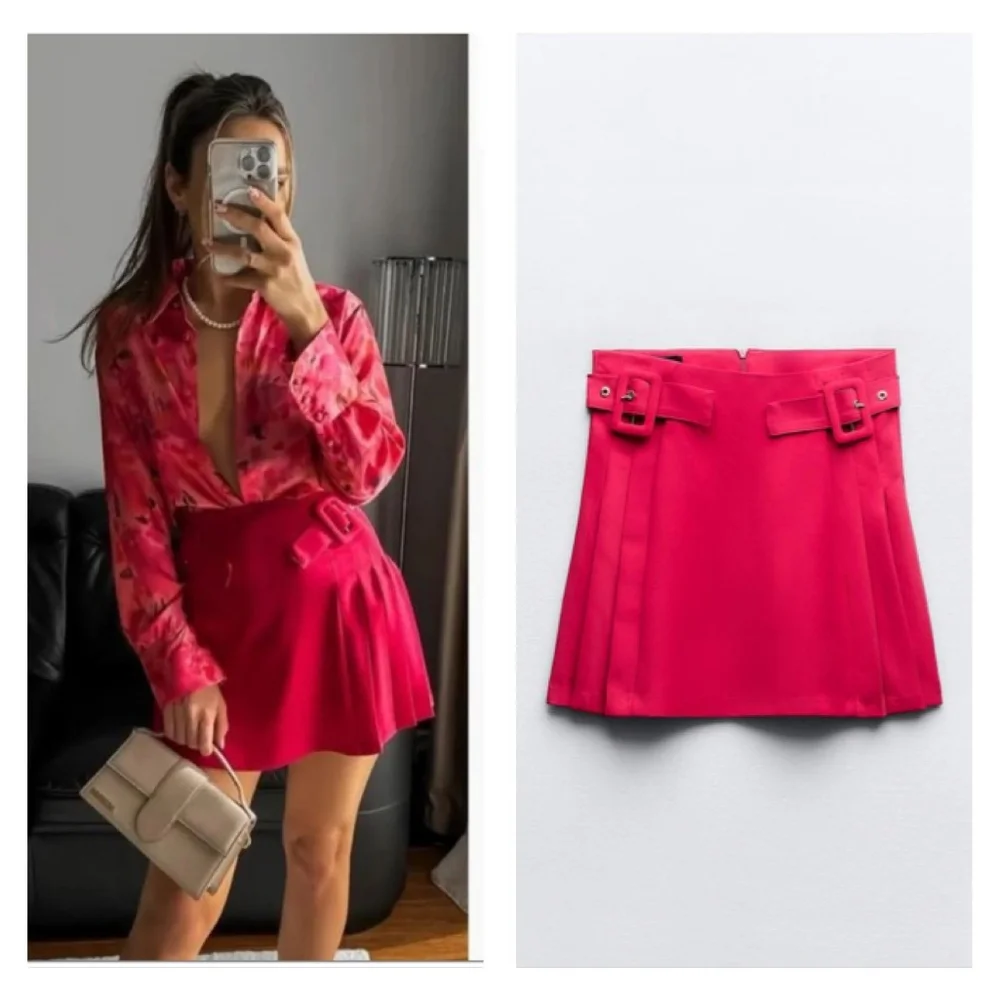 NWT Zara Barbie Fuchsia Belted Pleated Mini Skirt – Size M - Picture 1 of 6
